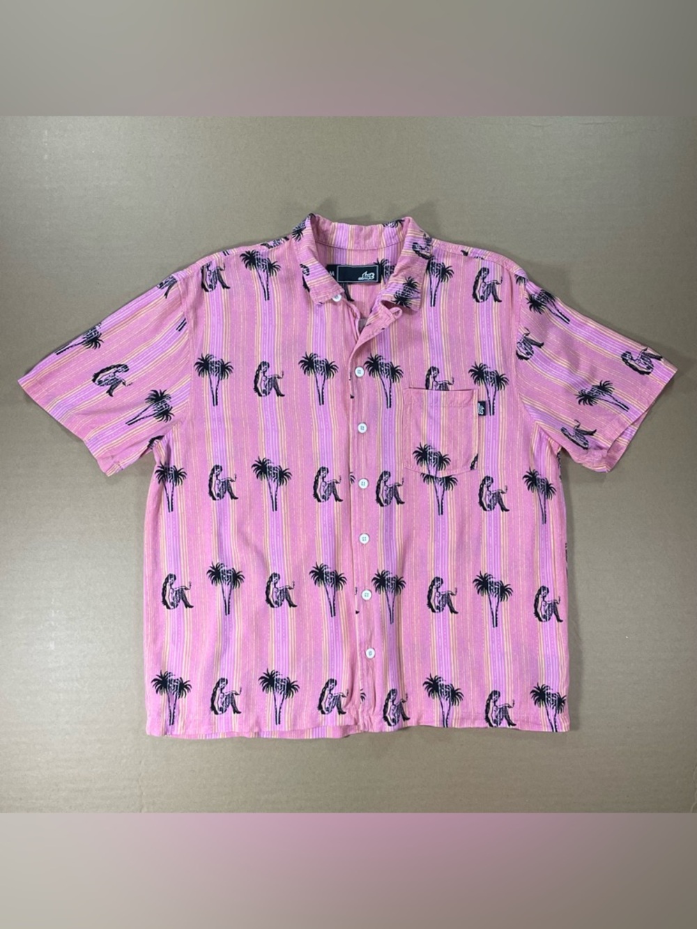 Vintage 90s Lost Enterprises Hawaiian Shirt Pink Skate Surf Y2K - Mens Sz Medium